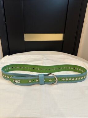 Vintage D&G Dolce & Gabbana Green Blue Studded Leather Belt